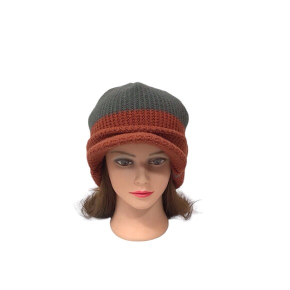 The North Face Mens Womens Unisex Knit Brim Billed Beanie Cap Hat Rust/Grey - Picture 1 of 8